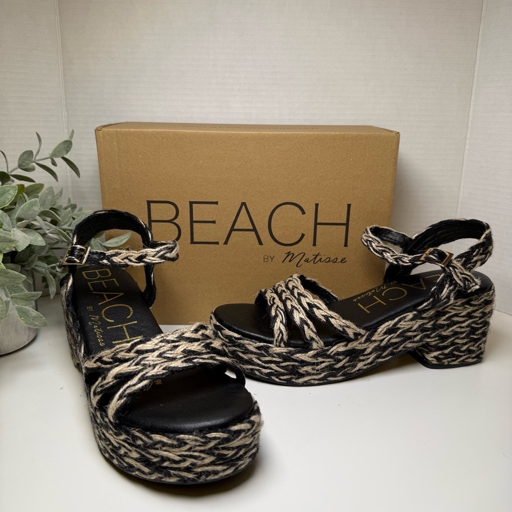 BEACH by Matisse Mykonos Platform Sandal Woven Black & Beige Women’s Size 9M